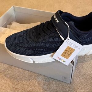 Geox Navy and White Knit Trainer with Velcro Strap